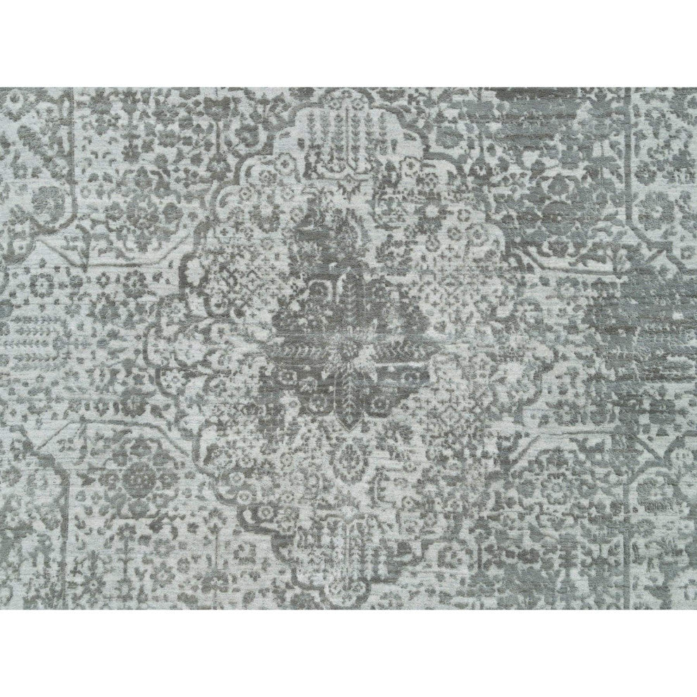 Goose Gray Zoroastrian Hand Knotted Wool and Silk Oriental Rug, 8'11"x12'1"