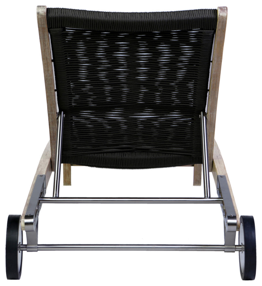 Chateau Outdoor Patio Adjustable Chaise Lounge Chair in Wood and Rope, Charcoal