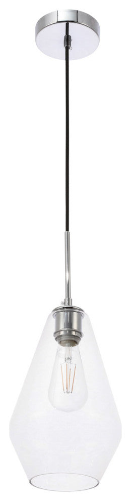 Living District Gene 1-Light Mid-Century Metal Pendant in Chrome and Clear