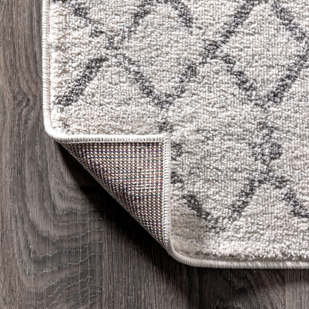 Moroccan HYPE Boho Vintage Diamond Runner Rug, Cream/Gray, 8' Sqaure