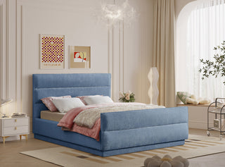 Paxton Chenille Fabric Upholstered Bed, Blue, Queen