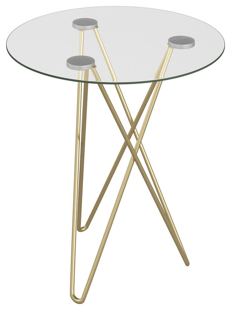 Geometric Clear Glass and Gold Round Table