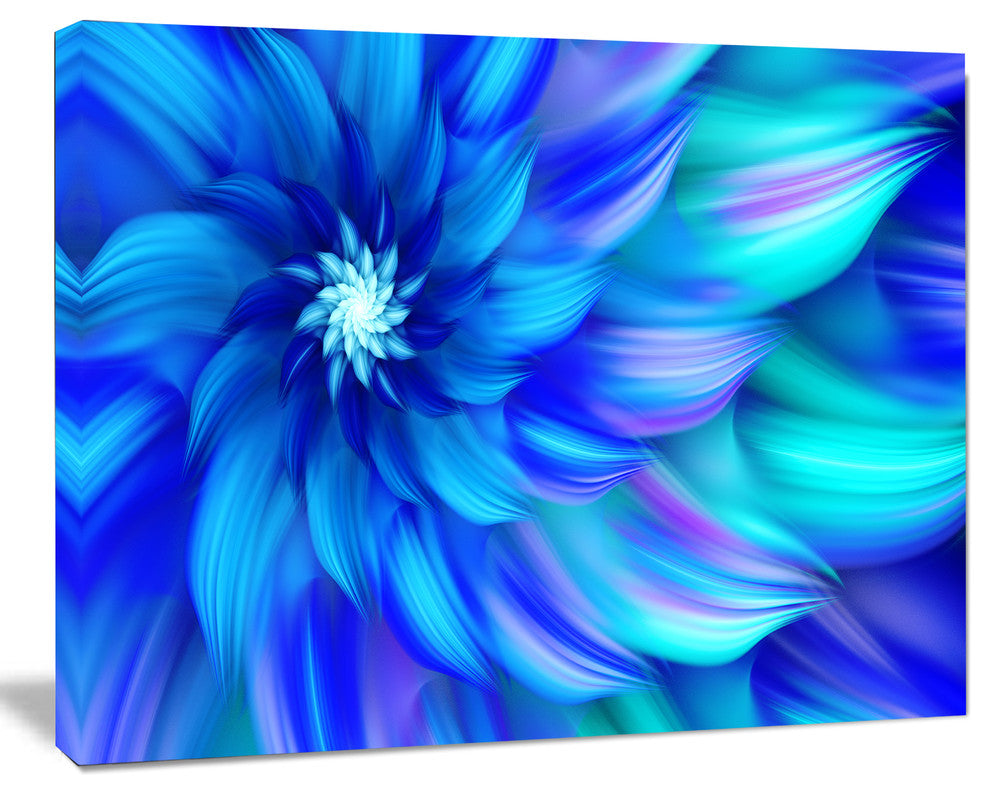 Massive Blue Fractal Flower, Floral Canvas Art Print, 20"x12"