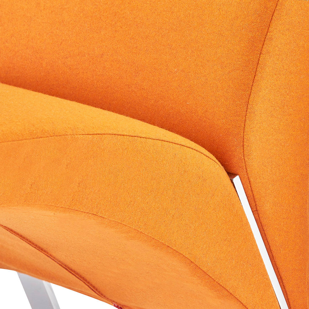 Modern Bouncee Chair Orange Cashmere Fabric Upholstery Polished Chrome Base