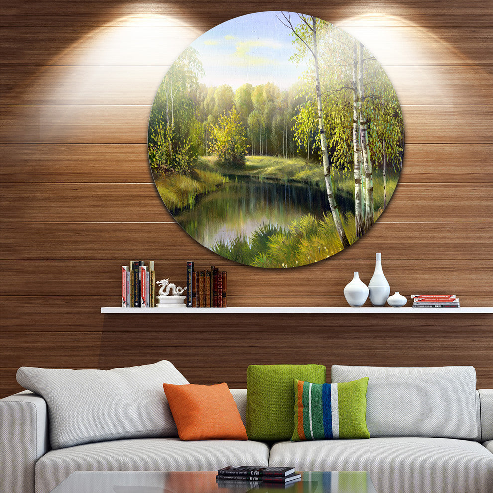 Quiet Autumn River, Landscape Large Disc Metal Wall Art, 36"
