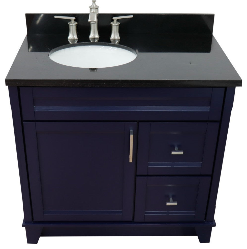 37" Single Sink Vanity, Blue Finish With Black Galaxy Granite