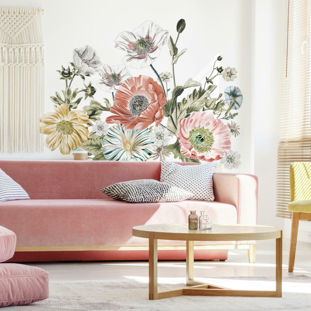 Vintage Poppy Floral Peel And Stick Giant Wall Decals