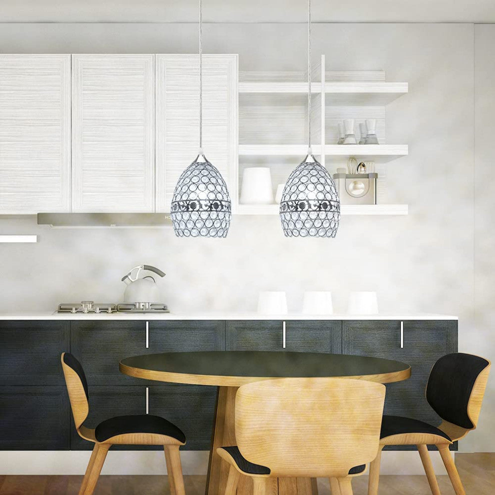 Modern Crystal Pendant Light, Adjustable Chandelier, Silver Finish