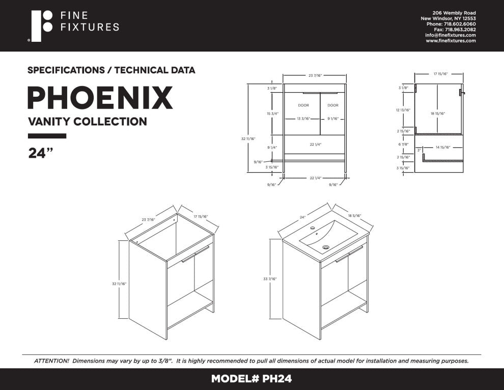 Phoenix Bath Vanity With Ceramic Sink - Full Assembly Required, Rustic White, 24 Inch