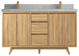 Madison Teak 60" Double Bath Vanity in Light Natural 2" Pearl Gray