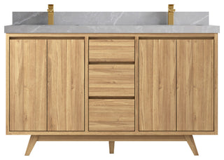 Madison Teak 60" Double Bath Vanity in Light Natural 2" Pearl Gray