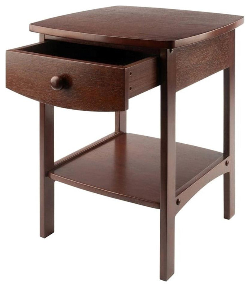 Pemberly Row 22.05"H Solid Wood Nightstand with Drawer in Antique Walnut