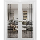 French Double Pocket Doors 48x96 | Lucia 2566 White Silk | Kit Trims Rail