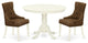 3Pc Dinette Set, Rounded Table, Two Chairs, Dark Coffee Fabric, Linen White