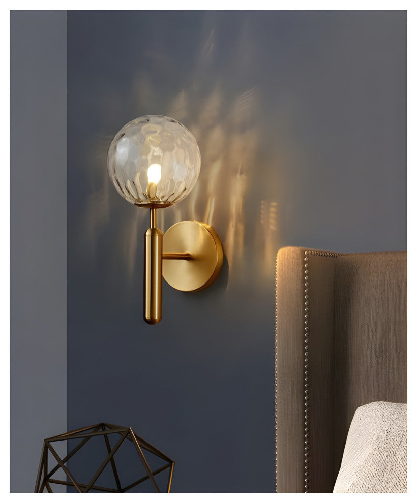 Modern Glass Wall Lamp in the Ball Shape, Living Room, Bedroom, Black, Transparent, Trichromatic Light