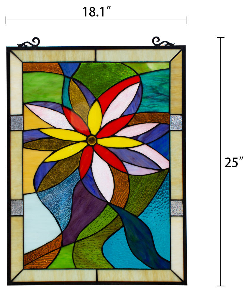 Chloe Lighting Colorful Daisy Tiffany-Style Floral Window Panel 24" Height