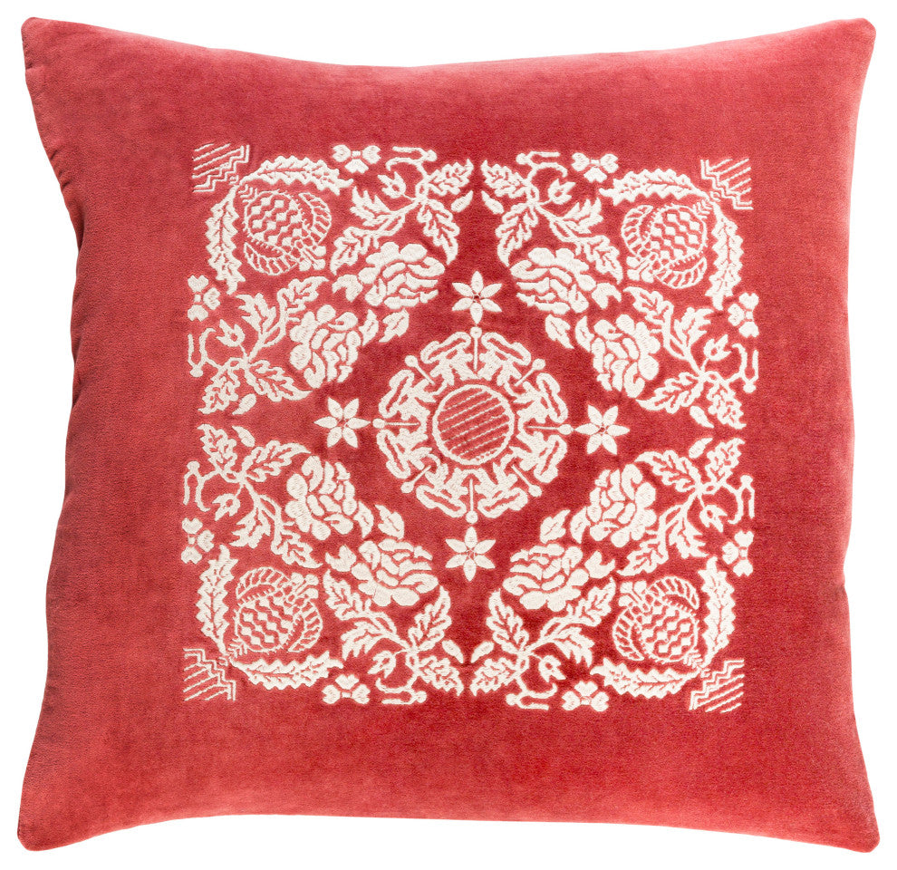 Surya Smithsonian SMI-004 20"x20" Pillow Cover, Garnet/Cream