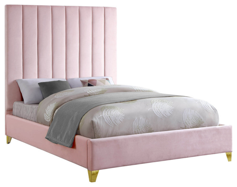 Via Velvet Upholstered Bed, Pink, King