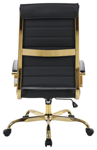 LeisureMod Benmar High-Back Leather Office Chair With Gold Frame