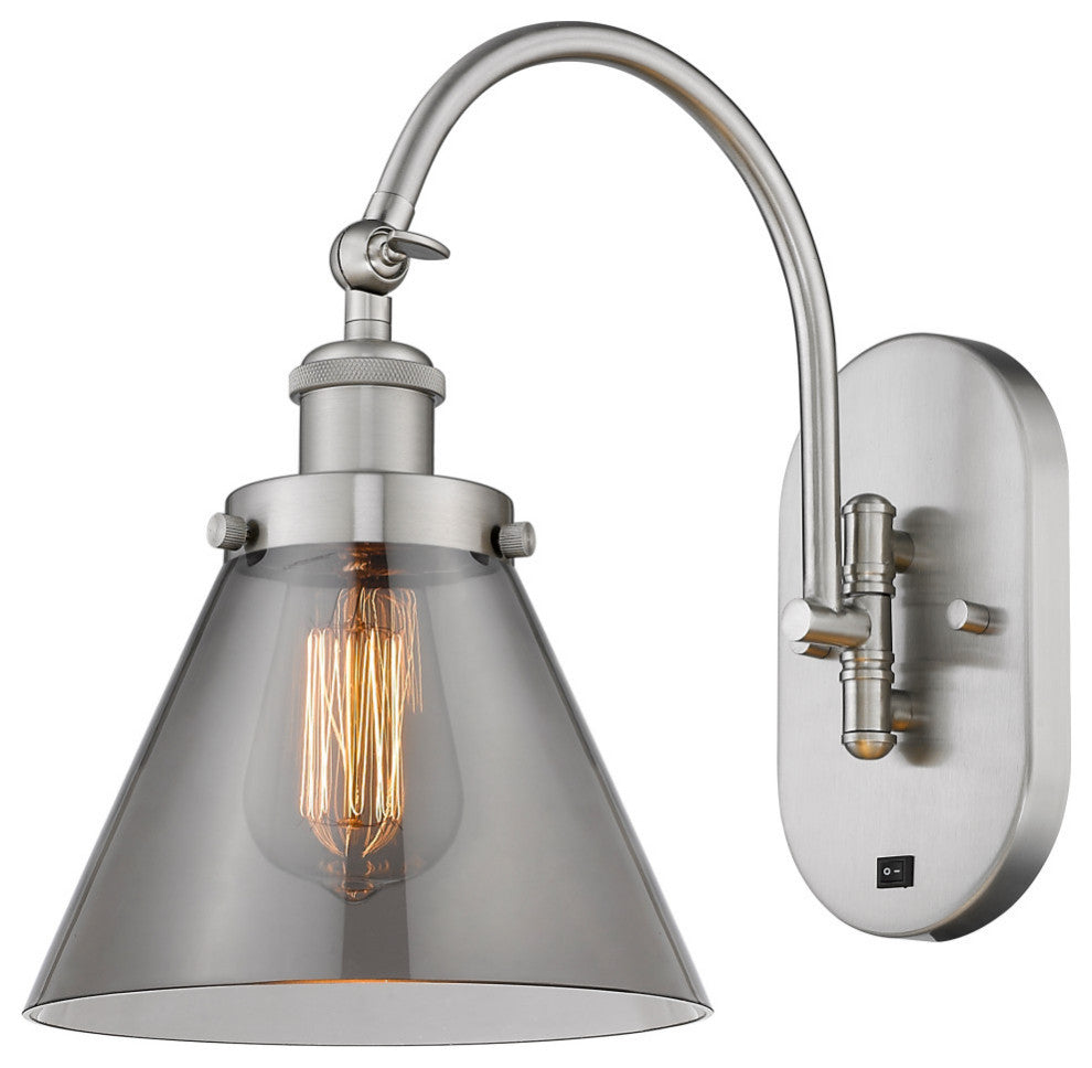 Cone Sconce, Brushed Satin Nickel, Plated Smoke, Plated Smoke