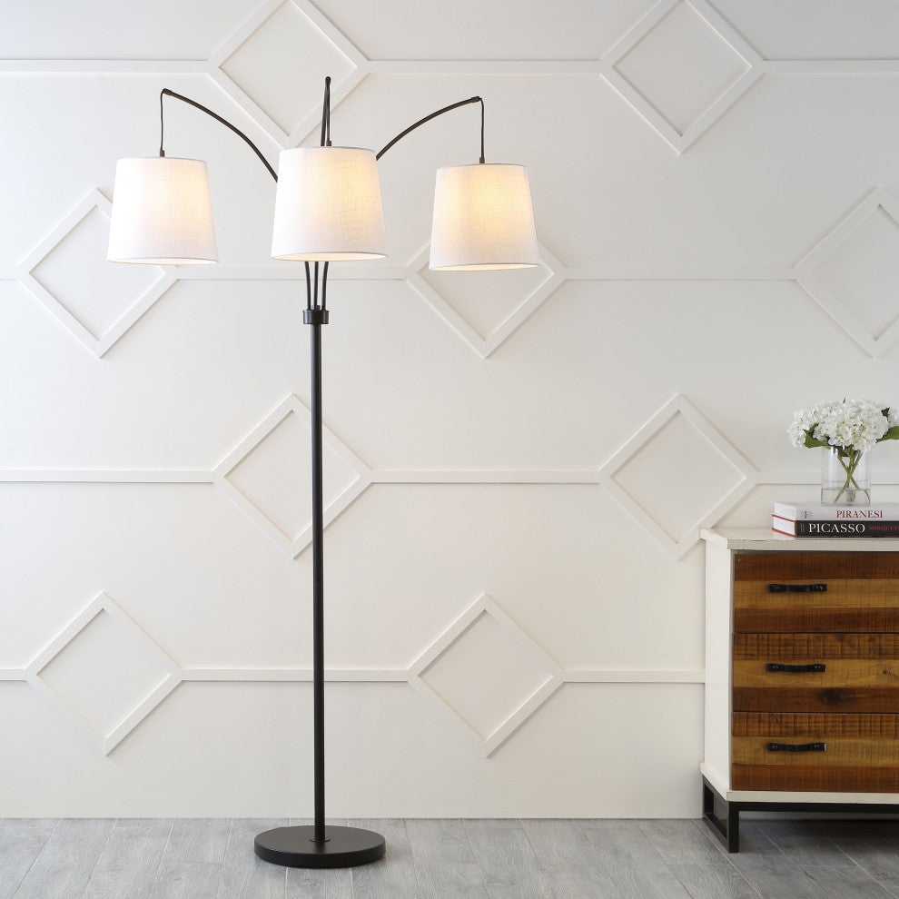Sylva 72.5" 3-Light Head-Adjustable Iron LED Arc Floor Lamp, Black