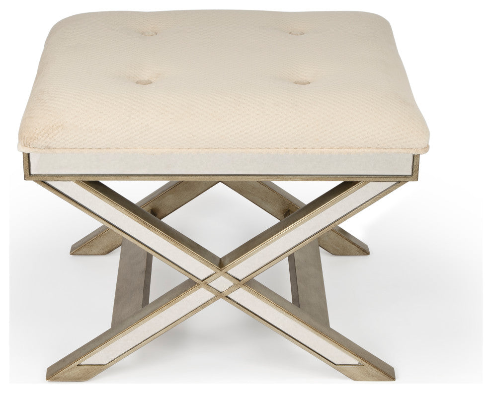 Butler Marlo Mirrored Vanity Stool, Silver, Silver