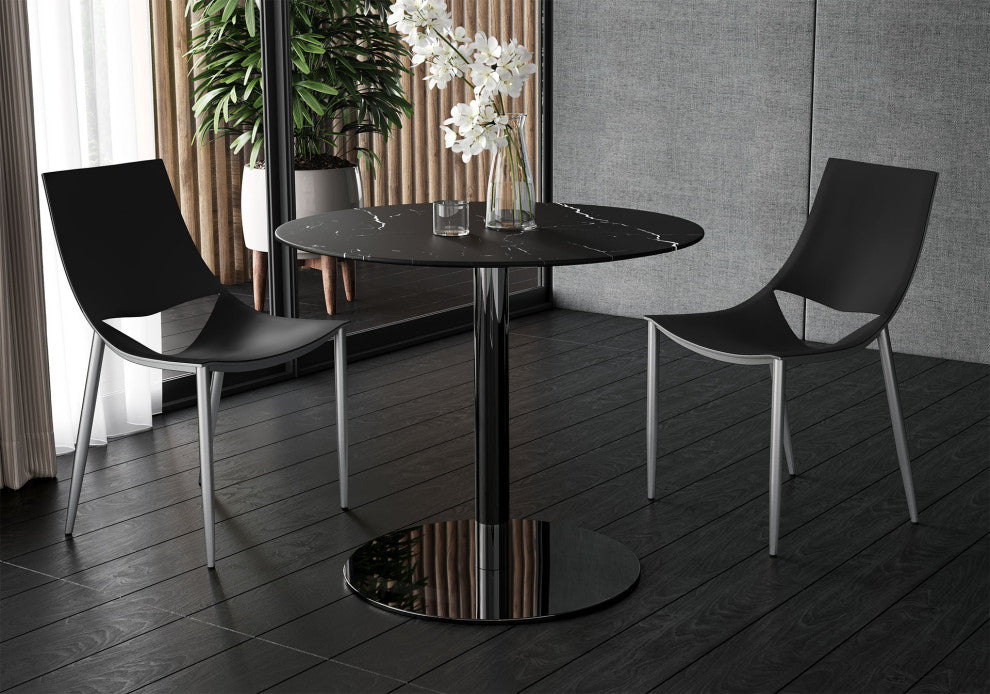Sloane Dining Chair, Black Leather and Carbon Steel