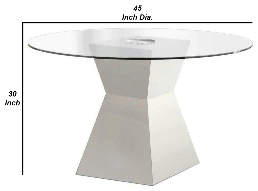Benzara BM208997 Round Glass Dining Table With Square Pedestal Base, White