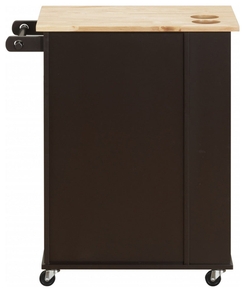 HomeRoots 18" X 29" X 34" Natural Wenge Wood Casters Kitchen Cart