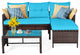 Costway 3PCS Patio Wicker Rattan Sofa Set Outdoor Conversation Set Turquoise