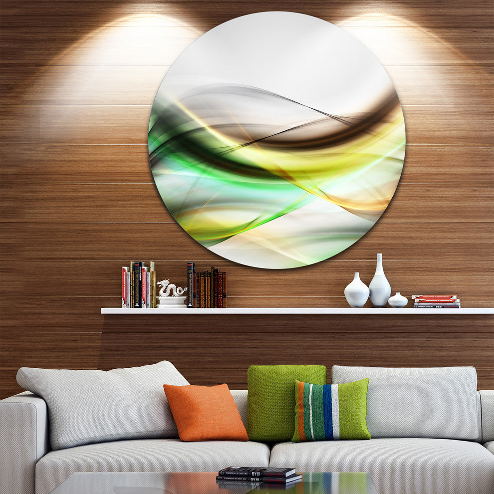 Abstract Green Yellow Waves, Abstract Digital Round Metal Wall Art, 36"
