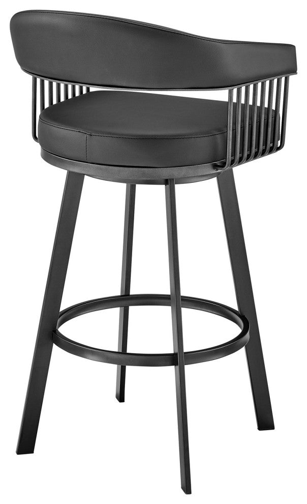 30" Mod Black Faux Leather Black Finish Swivel Bar Stool