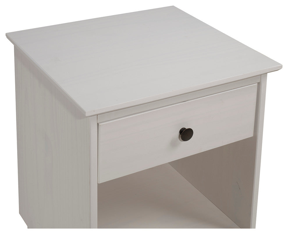 Classic Midcentury Modern 1-Drawer Solid Wood Nightstand Side Table, White