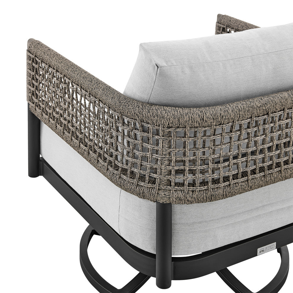 Felicia Outdoor Swivel Rocking Chair, Aluminum And Gray Rope With Cushions