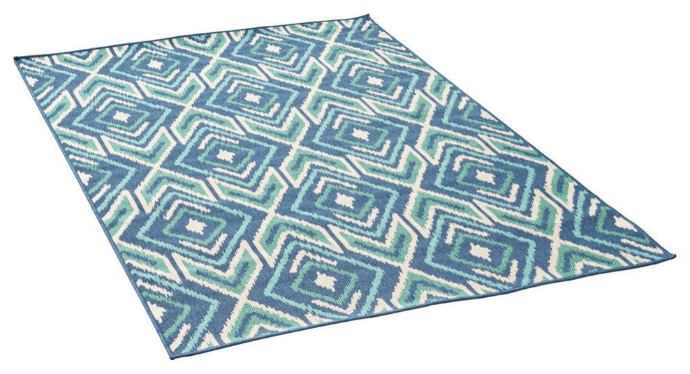 GDF Studio Heather Outdoor Geometric  Area Rug, Navy and Green, 5'x8'