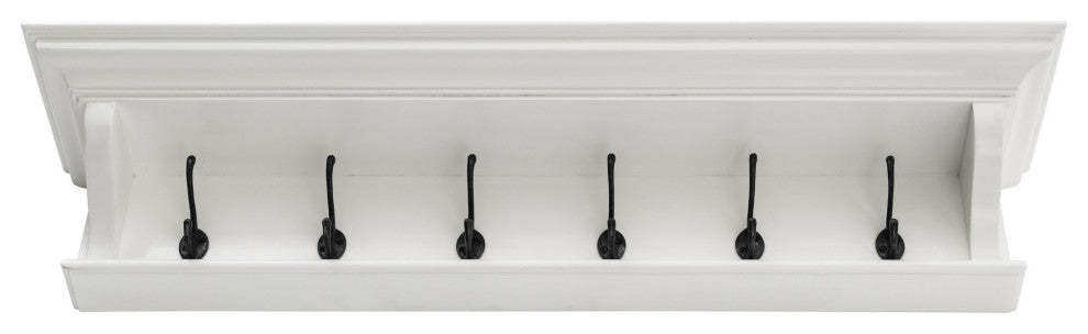 Classic White Wood Wide Six Hook Coat Rack