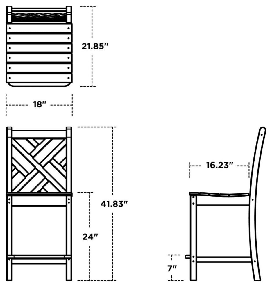 Polywood Chippendale Counter Side Chair, Slate Gray