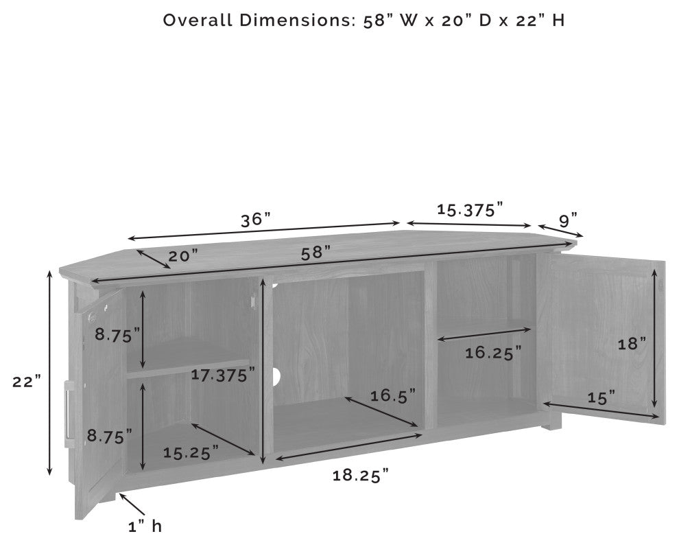 Camden 58" Corner TV Stand With Fireplace Black