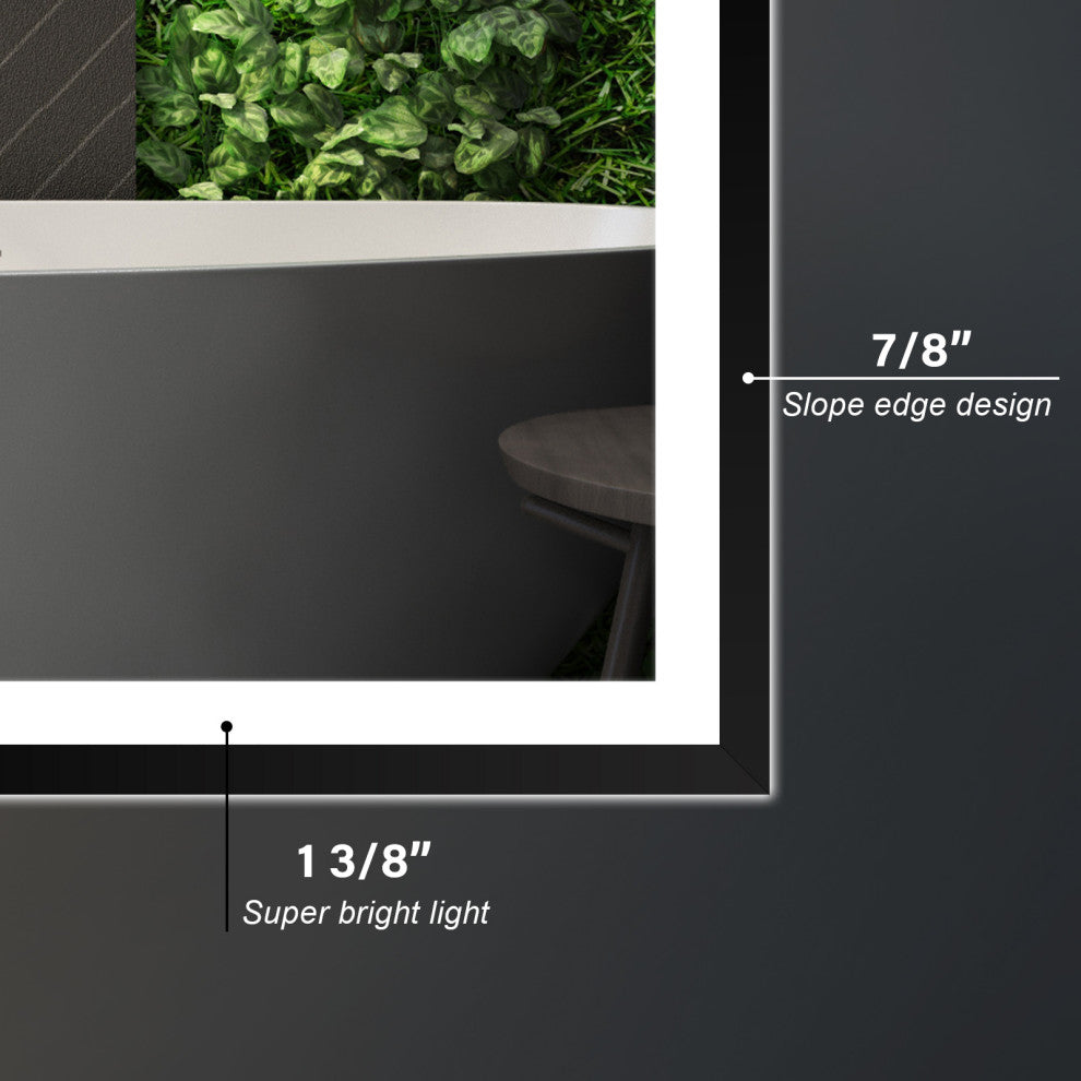 Beveled Bathroom LED Mirror Framed, Backlit and Front Light, Matte Black, 60"x28"