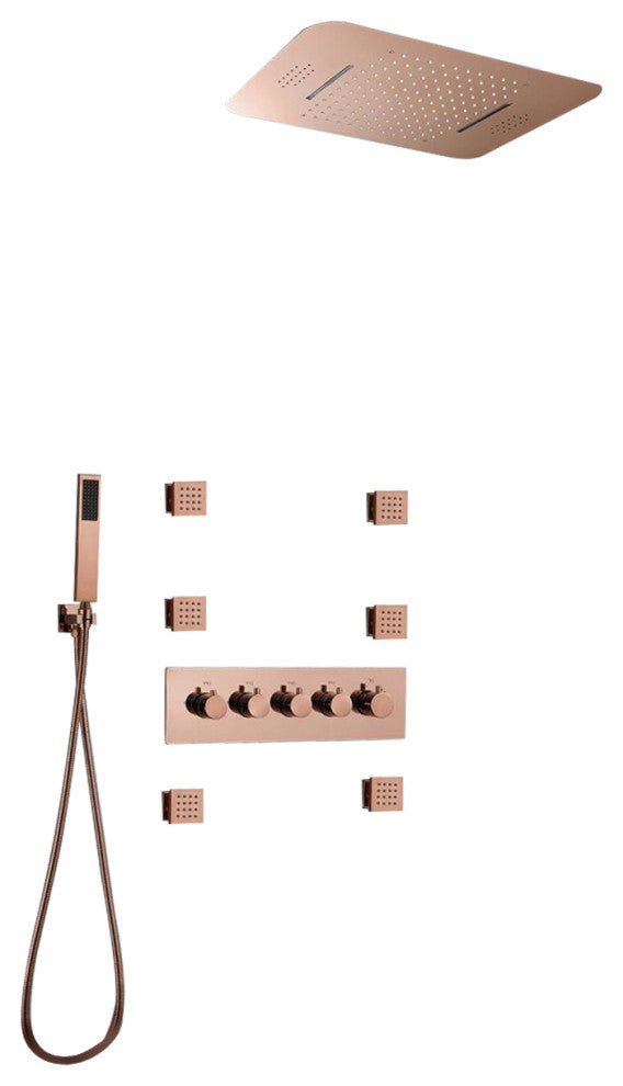 Thermostatic Recessed Ceiling Mount Led Rainfall Shower System, Remote Control