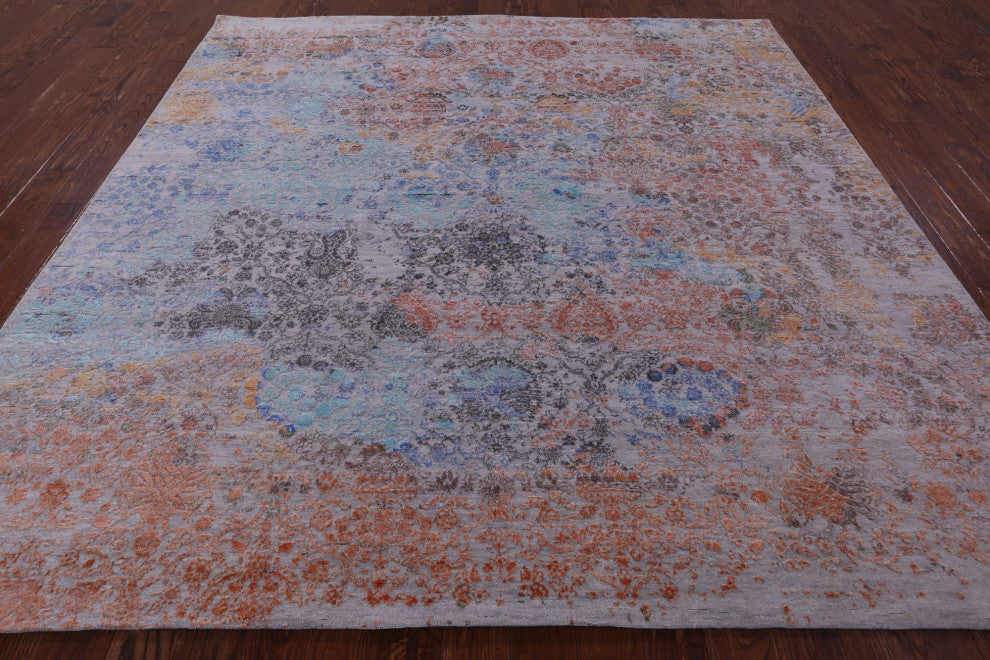 9' Square Wool and Silk Modern Handmade Rug Q11791