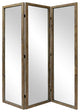 Benzara BM276717 3 Panel Mirror Room Divider, Wood Frame, Distressed Brown
