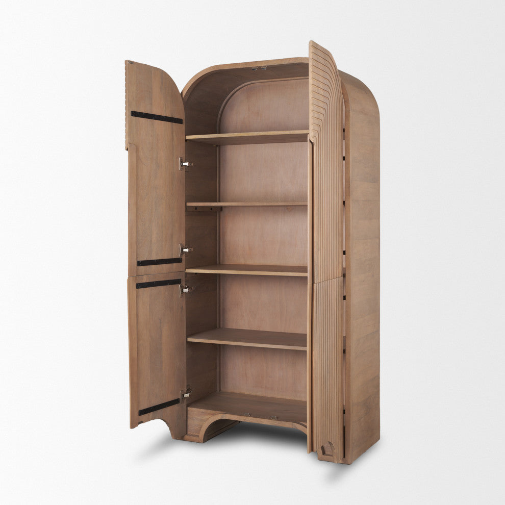 Sorina Reverse Fluted Light Brown Wood Curio Cabinet
