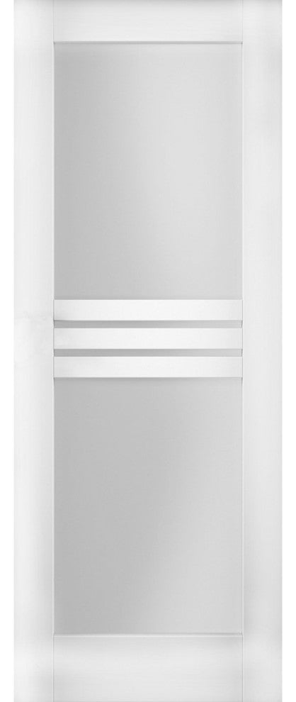 Slab Door Panel Opaque Glass 4 Lites / Mela 7222 White Silk / Finished Doors, 32" X 84"