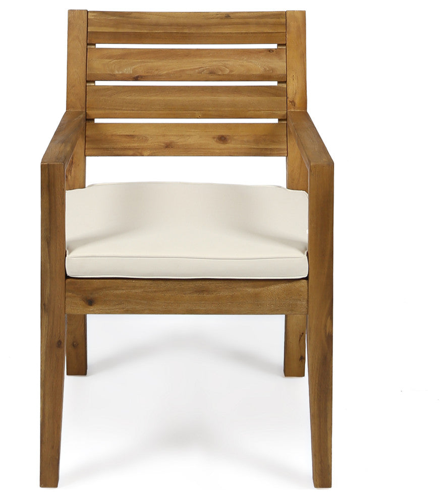 GDF Studio Arely Outdoor Acacia Wood Dining Chairs, Set of 2, Beige