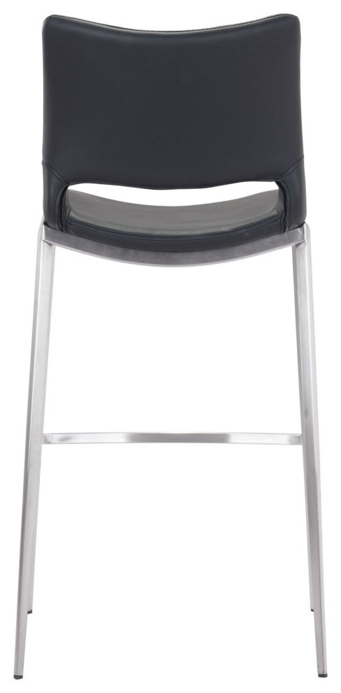 Bar Stool Chair Barstool, Set of 2, Faux Vinyl Leather, Steel, Black, Silver