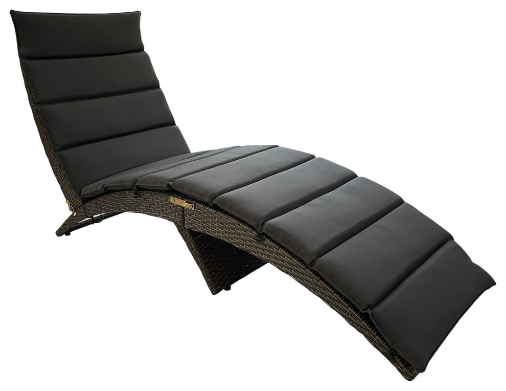 65" Faux Wicker and Dark Gray Cushions Chaise Lounge