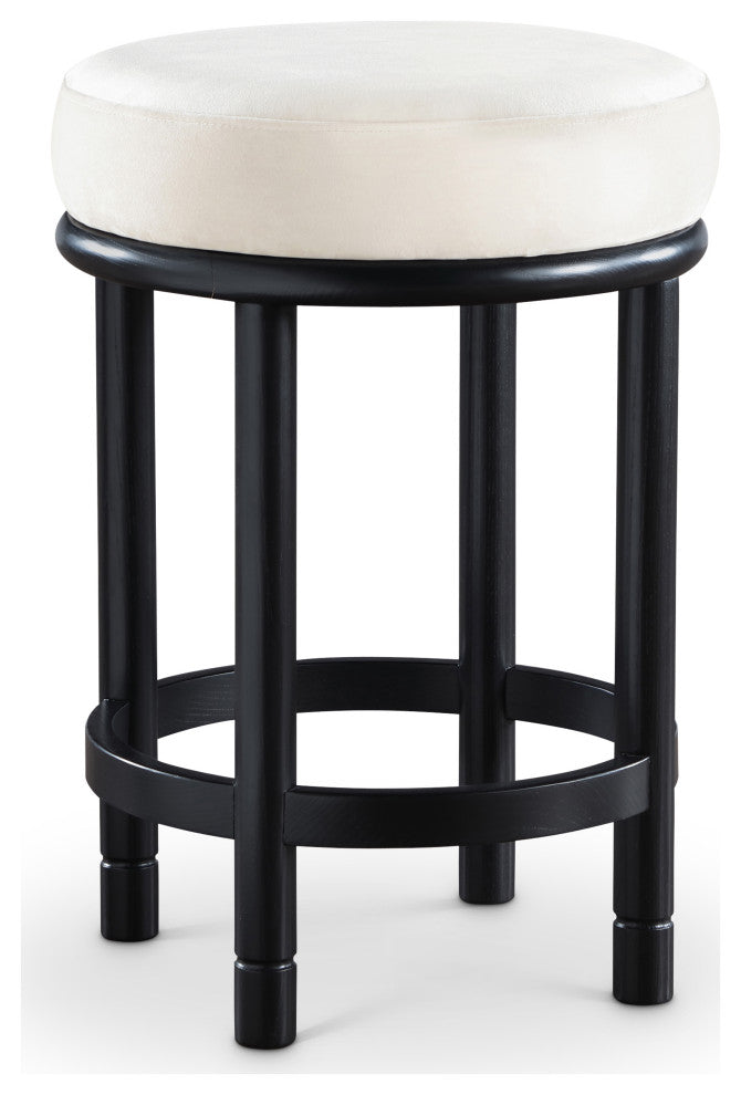 Monette Upholstered Bar and Counter Stool, Cream, Velvet, Black Finish