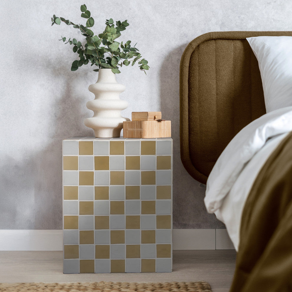 Callista 18" Modern Bohemian Ceramic Tiled Rectangle End Table