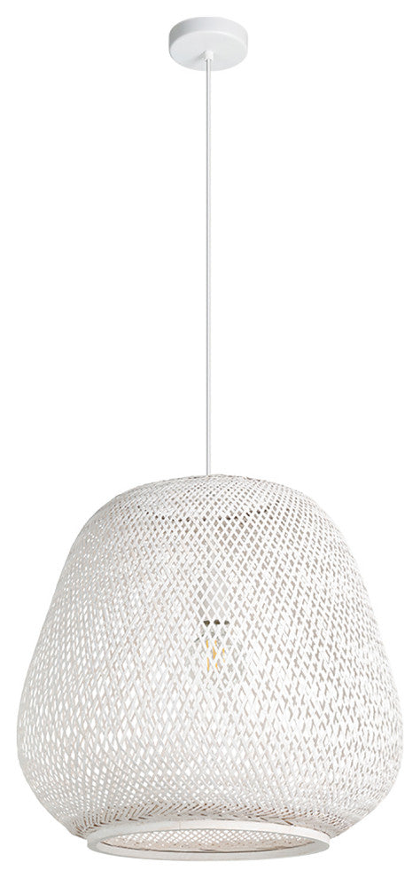 Dembleby 1-Light Pendant, White Finish, White Bamboo Shade, 20"Dia